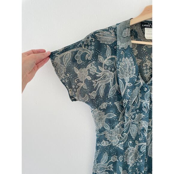 Vtg 90's Green Paisley Floral Sheer Dagger Collar Dress Sz 6 Rayon Grunge - Picture 7 of 9